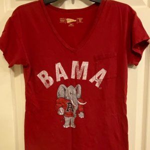 Distant Replay, Size S, "Bama" V-neck T-shirt, short sleeve, Crimson Red